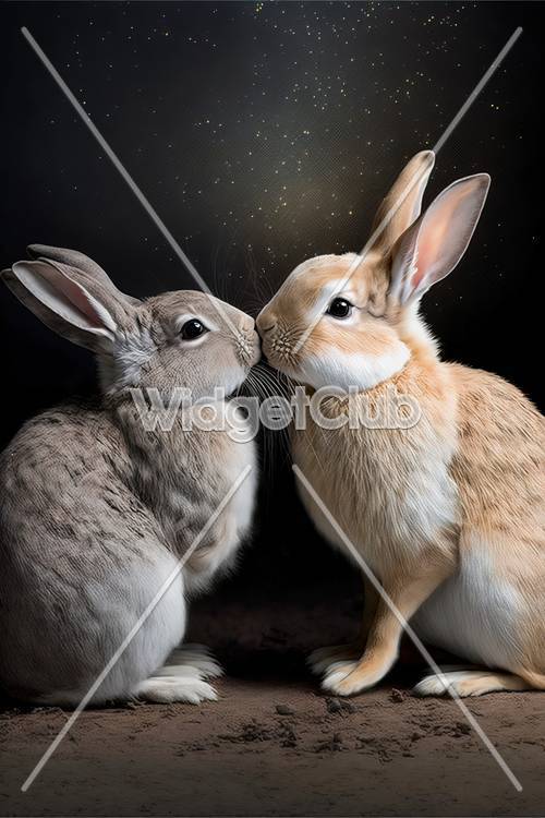 Two Cute Bunnies Sharing a Sweet Moment