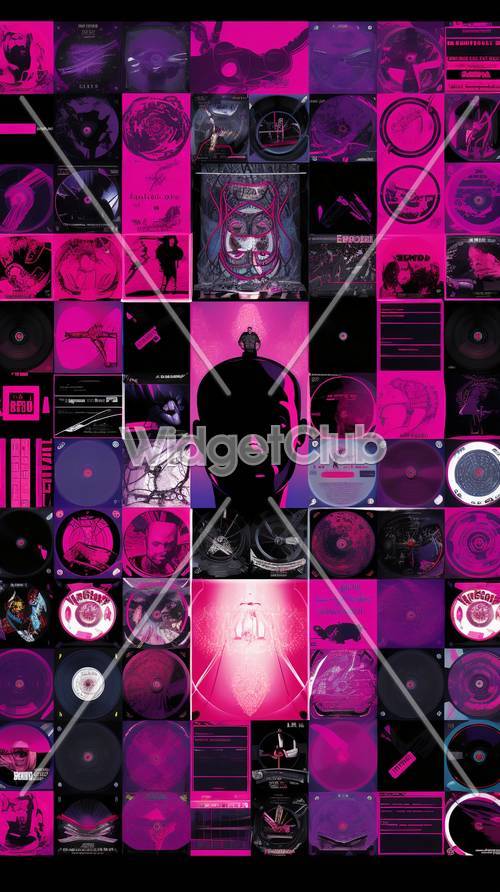 Collage de tema musical de color púrpura vivo