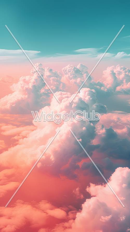 粉紅色天空背景下的棉花糖雲