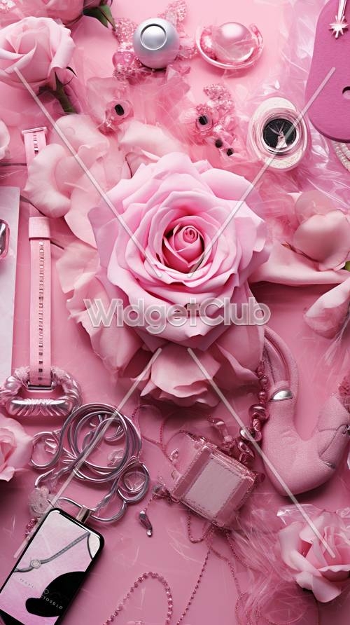 Pretty Pink Rose and Accessories Wallpaper[8821e2243e924ba7bd6c]
