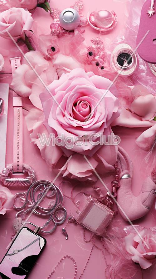 漂亮的粉紅玫瑰和配件