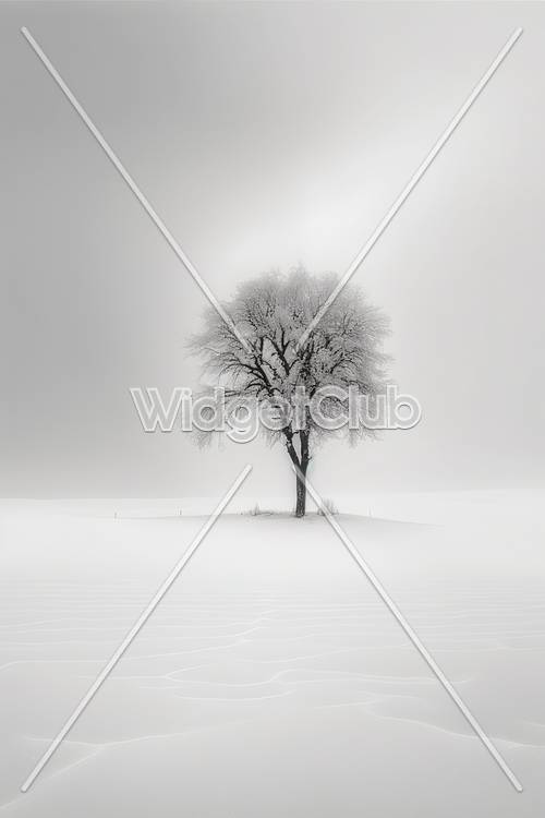 Árbol solitario en campo nevado