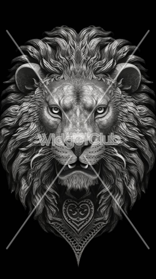 黒と白のライオンの肖像画 壁紙