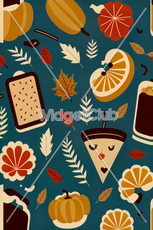 Colorful Autumn Treats and Leaves Pattern