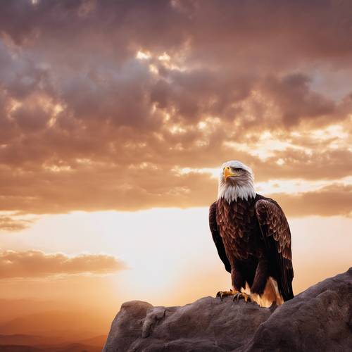 An eagle against a backdrop of a stunning sunset.