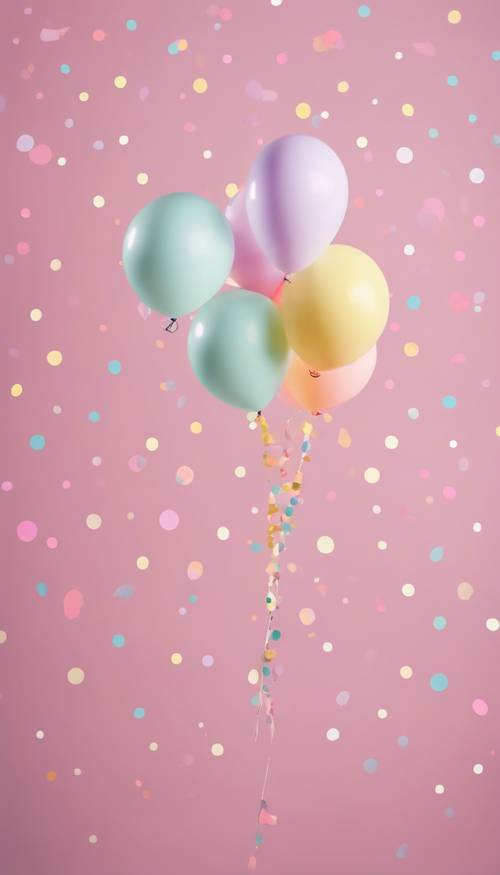 A vibrant and bubbly pastel-colored polka dot party balloon floating in mid-air.