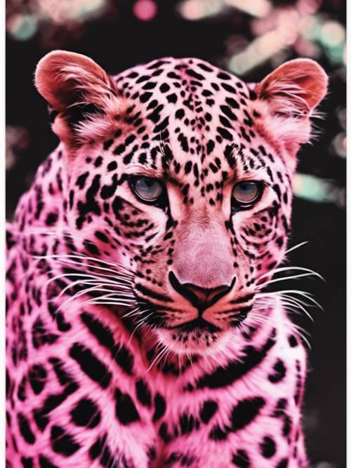 طباعة على طراز فن البوب ​​تتميز بتصميم الفهد الوردي.