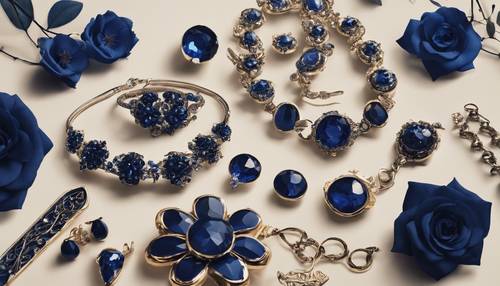 Koleksi perhiasan vintage yang terinspirasi dari bunga berwarna biru navy.