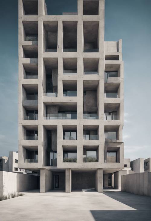 A stark ultra-modern concrete apartment complex in the shape of a cube.