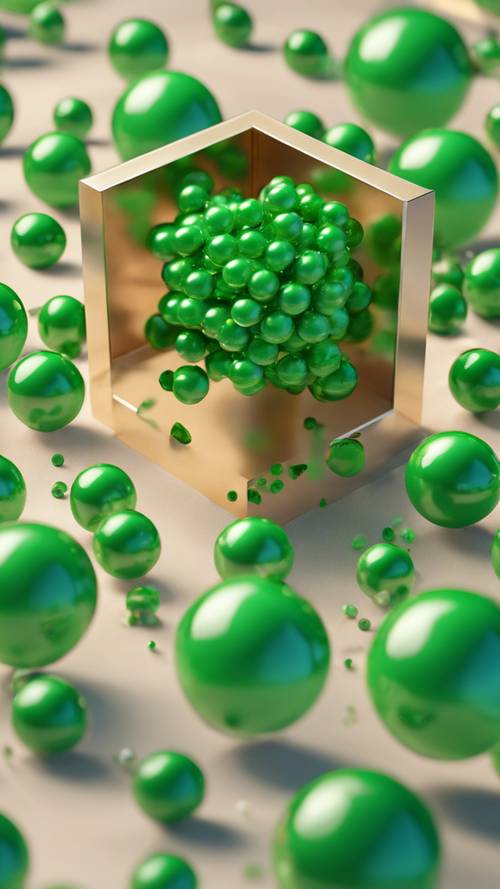 نموذج ثلاثي الأبعاد لمكعب مصنوع من كرات خضراء نابضة بالحياة.