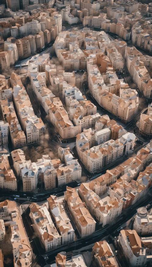 Vue aérienne d&#39;une ville avec des bâtiments formant un motif de couleur crème