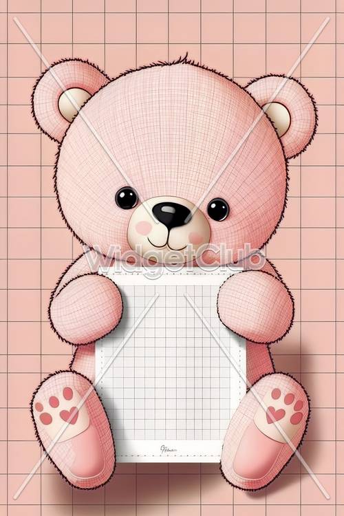 Chú gấu bông màu hồng dễ thương cầm một tấm biển trống