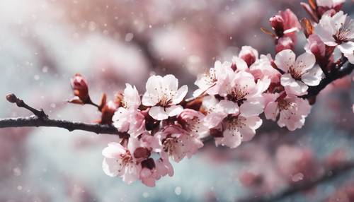 風に舞う濃い桜の水彩画壁紙