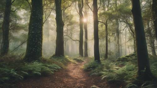 Una foresta incantata con alberi che formano citazioni estetiche.