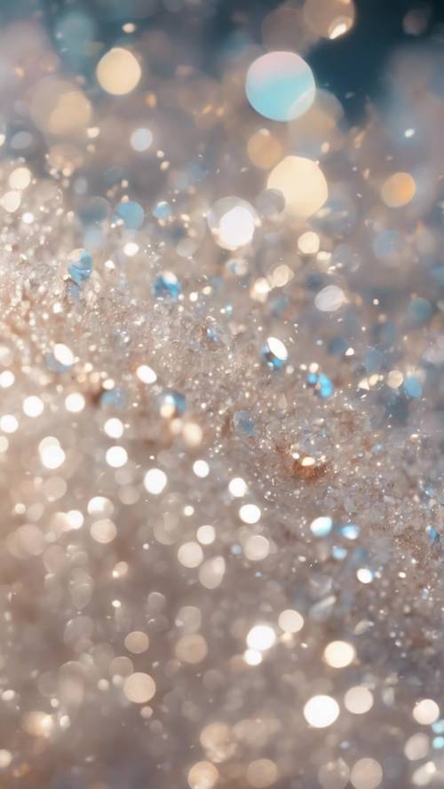 A close-up of white glitter reflecting different hues under bright sunlight ផ្ទាំង​រូបភាព [dc4124f3b3e140479395]