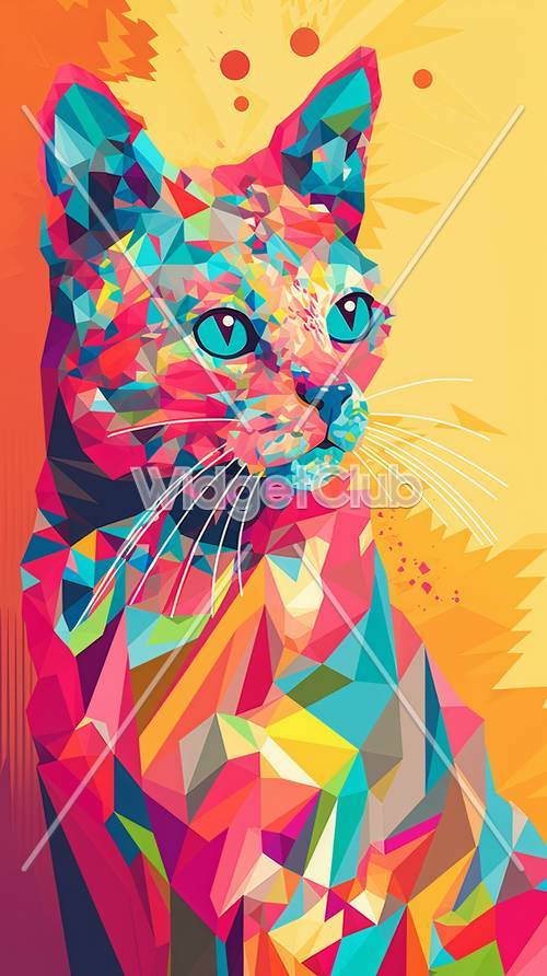 Seni Kucing Geometris Berwarna-warni