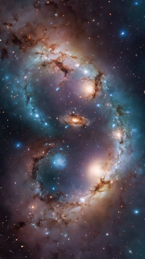 Um grupo de galáxias colidindo, causando um espetáculo cósmico.