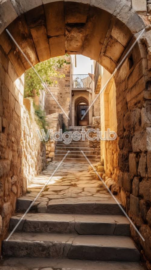 Sunny Stone Alleyway in a Historic Village