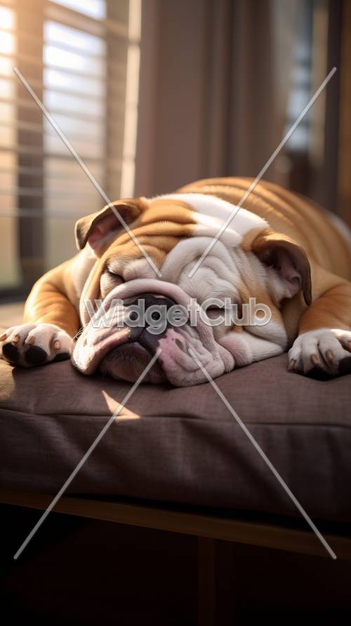 Bulldog dormindo em luz suave