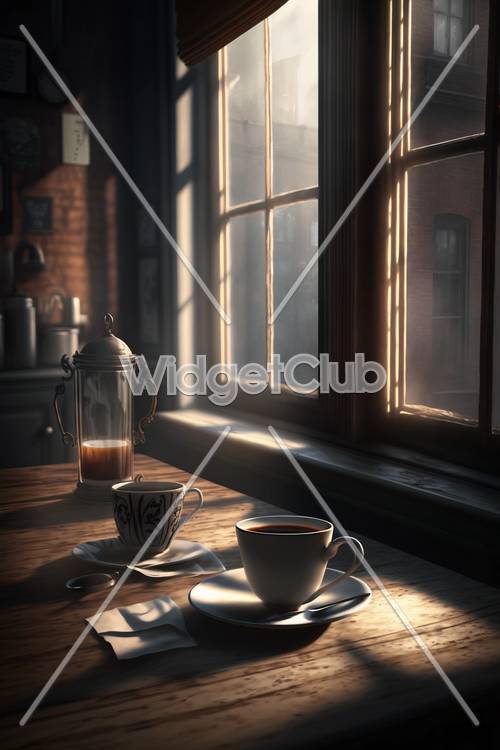 Café du matin confortable près de la fenêtre