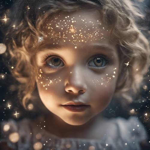 Un dessin enfantin représentant les yeux étoilés d’une fée répandant de la poussière d’étoile. Fond d&#39;écran [8b21bb1367594aeca1a7]