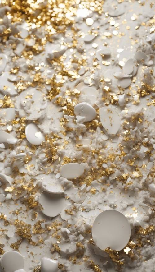 Dazzling white and gold glitter in a chaotic, abstract expressionist style.