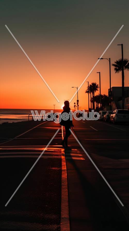 Sunset Silhouette on the Street Tapeta [6fbf8e1711854ab1bc42]