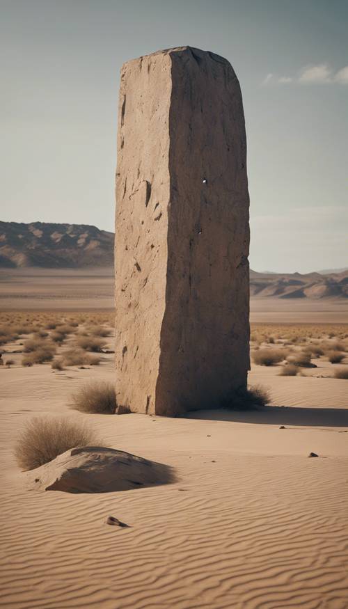 Gigantyczny kamienny monolit stojący wysoko pośrodku opuszczonej pustyni. Tapeta [d4d48023f4a24567903b]