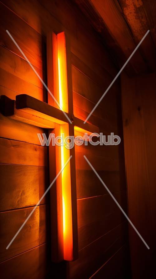 Luce arancione brillante su doghe di legno