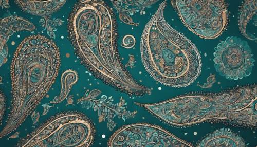 A bold paisley pattern filled with deep teal tones. Валлпапер [b4bd8c71c9654a1ebc5e]