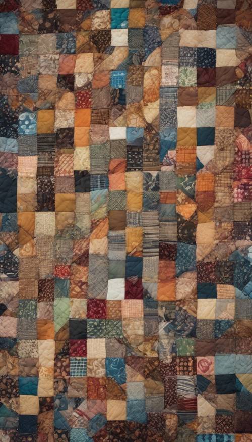 A patchwork quilt pattern from the 1920s with a range of vibrant and earthy colors.