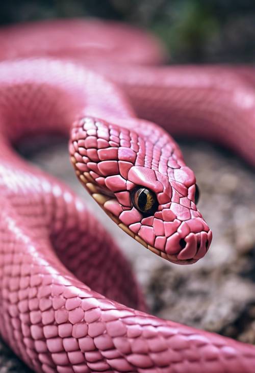 Un primo piano dettagliato della lingua di un serpente rosa che guizza fuori mentre esplora l&#39;ambiente circostante. Sfondo [a545f960e1284ee88777]