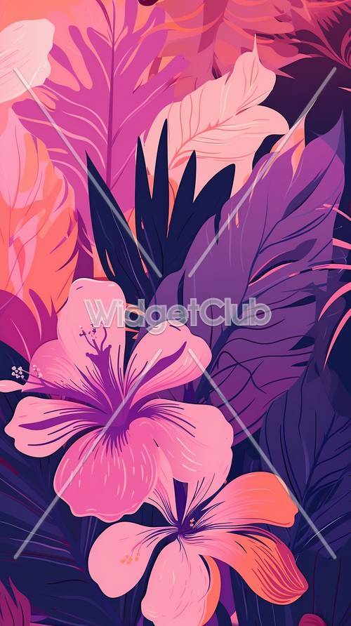 Colorful Tropical Leaves and Flowers Art