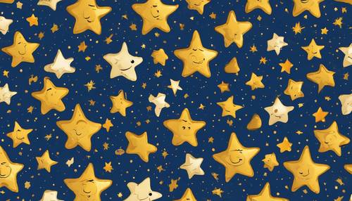 Un patrón de dibujos animados para niños con estrellas doradas y lunas azules.