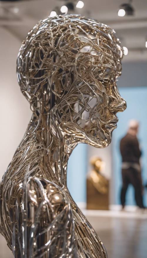 A modern metallic sculpture in an art gallery Behang [30b186fb56fe49b3a2a6]