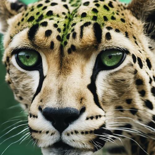 A close-up portrait of an indigenous green cheetah showing intricate patterns and textures. Tapeta [8845de2a59774134af82]