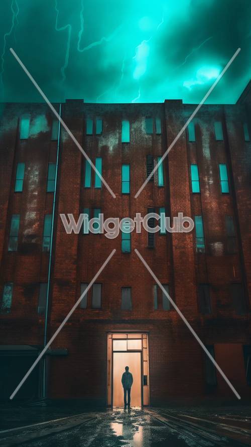 Mysterious Brick Building at Night