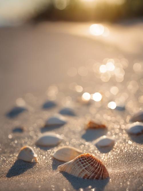 해가 뜨고 해변에 조개껍질이 흩날리는 새니벨 섬의 고요한 아침.