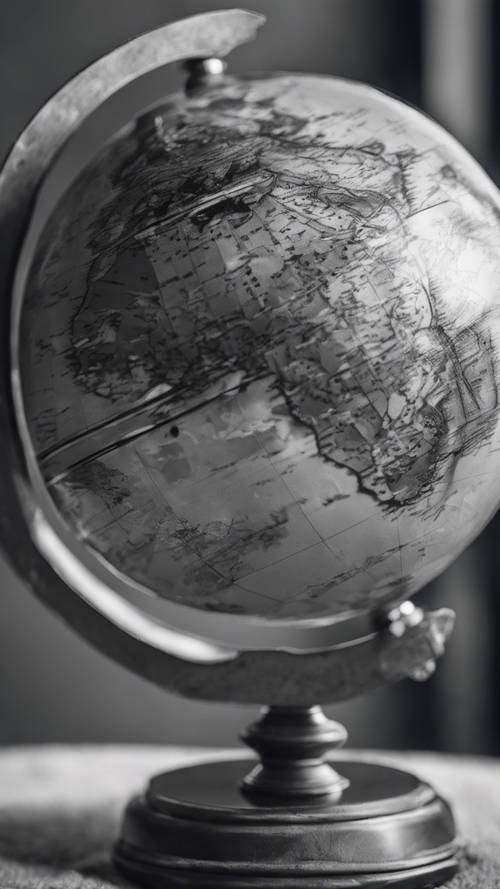 A globe portraying the world in shades of gray.