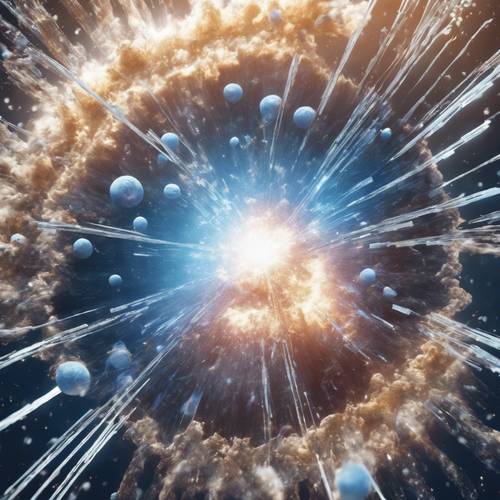 Một vụ nổ siêu tân tinh với vật chất bị đẩy ra tạo thành các dải màu xanh lam và trắng sáng.