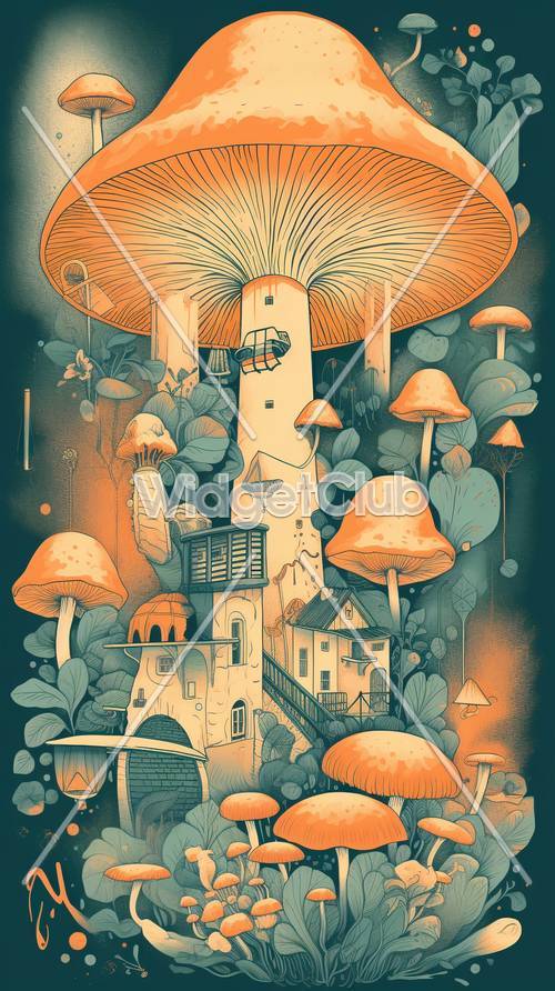 Enchanted Mushroom Village Scene