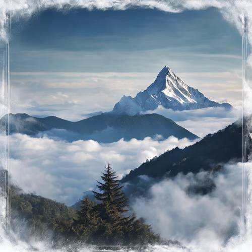 Пик Голубой горы, возвышающийся над линией облаков, символизирует высокие амбиции.