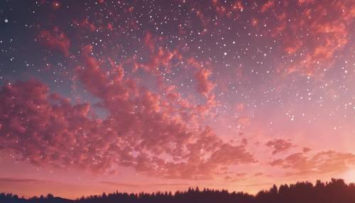 눈부신 궁수자리 별자리를 표현하는 연어 핑크색 일몰 하늘.