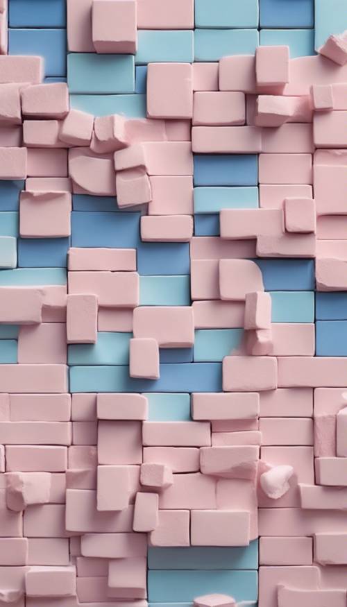 Pink and blue pastel bricks, with a touch of white. Tapet [f2be265e18d847e08349]