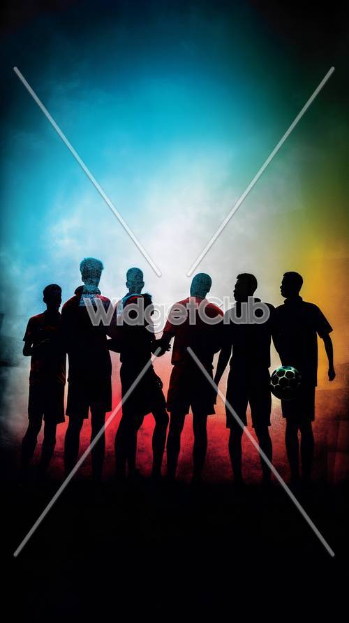 Soccer Team Silhouette Under Colorful Sky