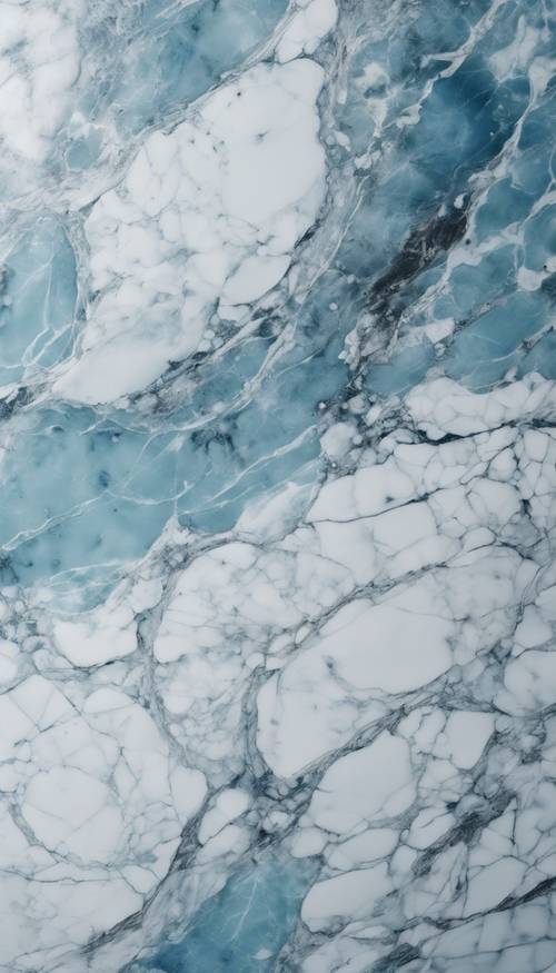 Ảnh chụp từ trên cao của bề mặt đá cẩm thạch được đánh bóng với sắc thái xanh nước biển và trắng mây.