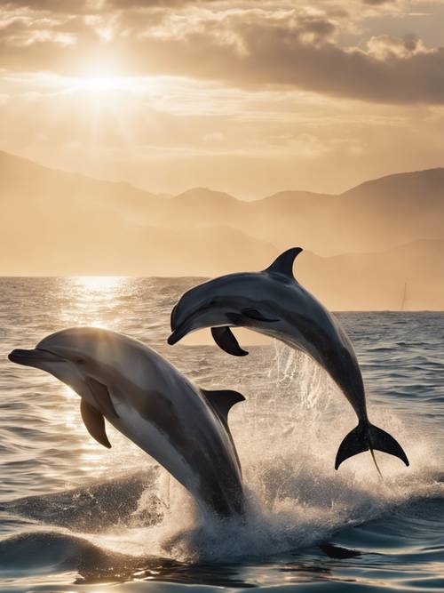 Delfine springen neben einem Segelboot aus der Bucht von Santa Monica
