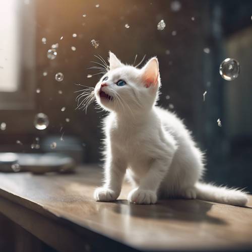 An annoyed white kitten swatting at a bothersome fly. Tapeta [ba4b81bbe50e48e6bc41]