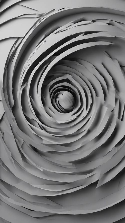 Lignes géométriques noires formant une spirale sur fond gris uni.