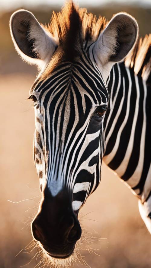 A zebra captured during golden hour, the sun illuminating its mohawk-like mane.